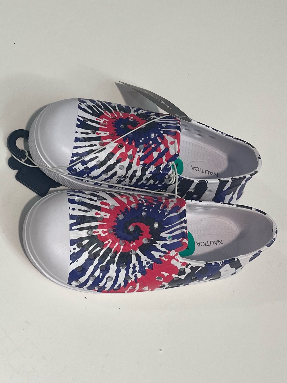 Nautica Kids Tie-Dye Slip-On Sneakers in Red, Blue & White